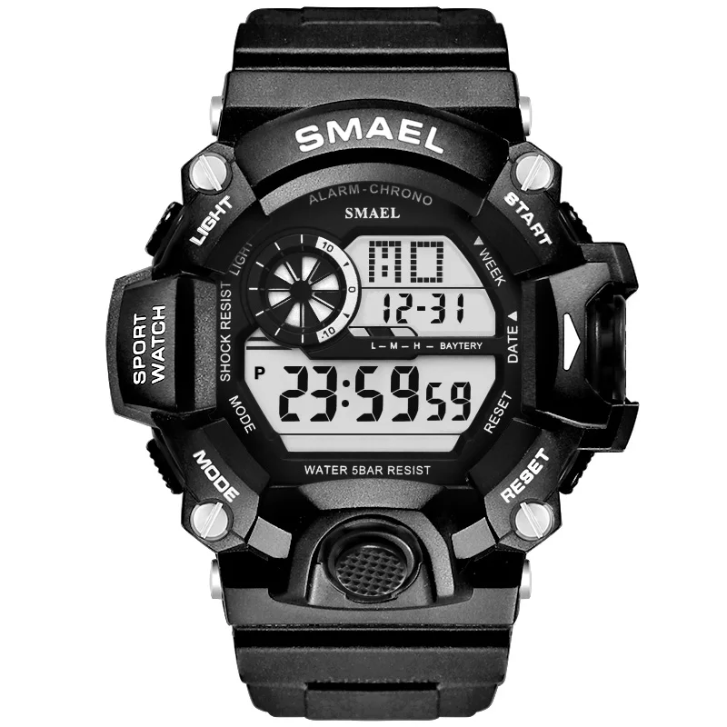 Black Мужские часы, водонепроницаемые, 50 м, smael, лидер продаж, S Shock, мужские часы, светодиодный, спортивные часы, камуфляжные часы, ремешок, 1385C, цифровые наручные часы, военные - Цвет: Black