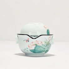 PINNY Celadon, ручная роспись, портативные чайные горшки, керамический чайный набор кунг-фу, 1 горшок, 1 чашка, ручная работа, набор для путешествий, китайский чайный сервиз Gaiwan