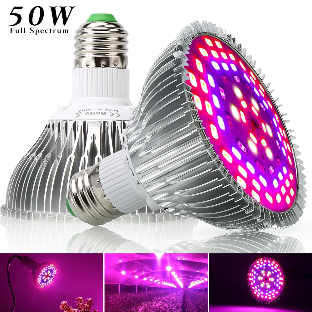 

50W Led grow light Full Spectrum E27 UV+IR plant lamp for indoor cultivation plants vegetable hydroponic system grow light