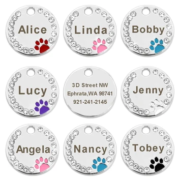 

6pcs/lot Pet Dog Cat ID Tags Blank Stainless Steel Round Paw Name Tag Dog Collar Accessories Pendant For Dogs Cats Anti-lost