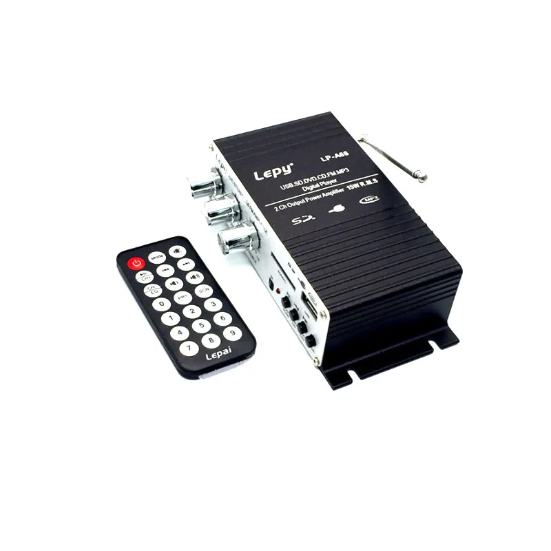 

KYYSLB Home Audio Mini 12V Car Amplifier 2.0 LP-A68 U Disk Card Electronic Radio Remote Control USB FM Amplifier