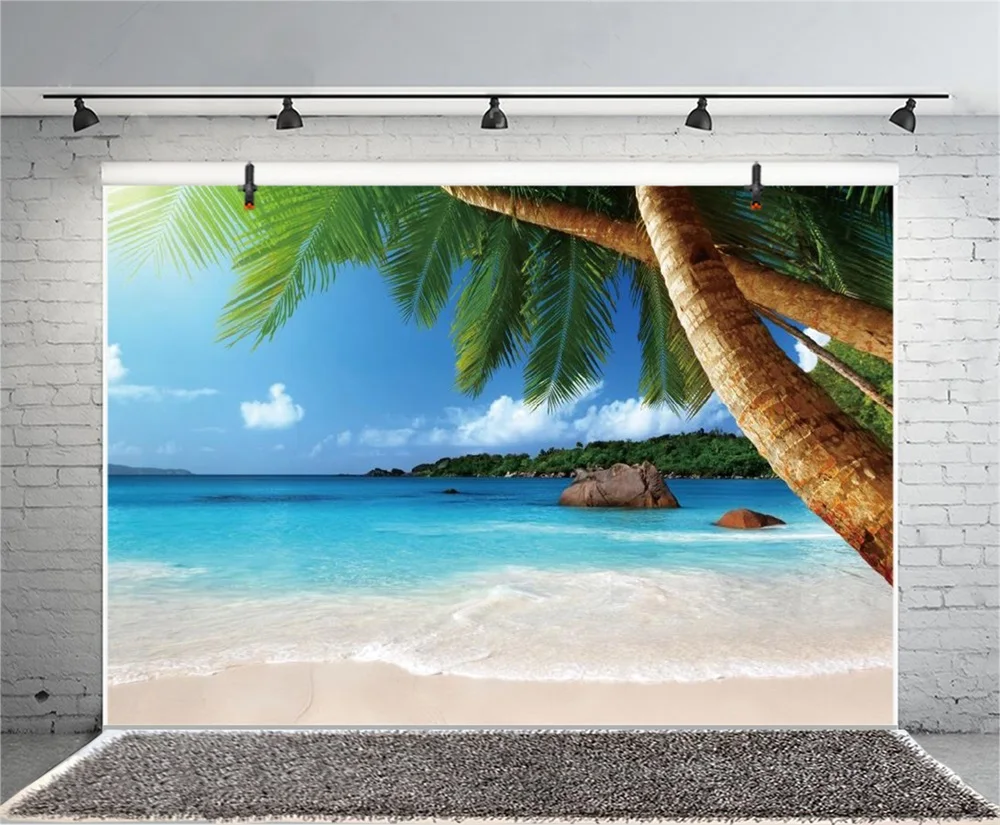 Laeacco Sea Beach Palm Tree Summer Scenic Photography Backgrounds Customized Photographic Backdrops For Photo Studio