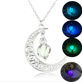 

Hollow spiral moon glow pendant whirlwind luminous beads necklace 20pcs/lot