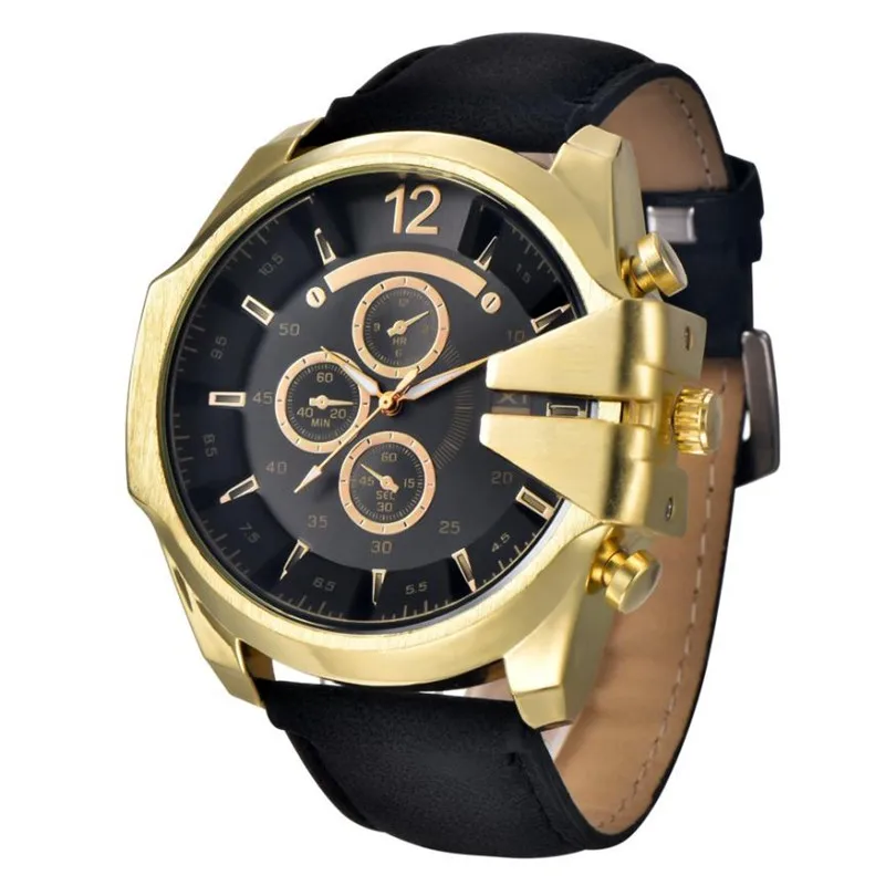 

Durable Luxury Brand XINEW  reloj hombre  Men's Black Watches Leather Stainless Steel Quartz Military Wrist Watch Sport Watch