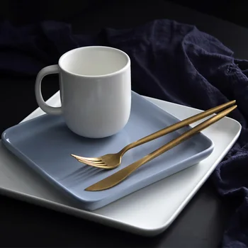 

Ceramic Plate White Dishes Simple Style Tableware Square Western Plate Steak Plate Dessert Plate