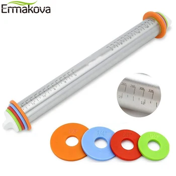 

ERMAKOVA Adjustable Stainless Steel Rolling Pin Removable Ring Adjustable Dough Roller Dough Pizza Pastry Pie Pasta and Cookies