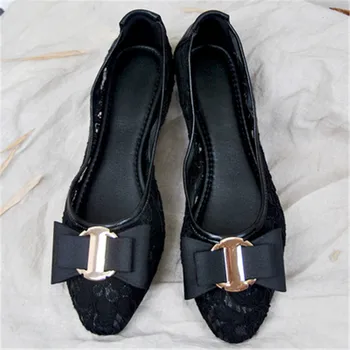 

Summer New Lace Ballet Flats Women Shoes Soft Slip On Ladies Loafers Shoes Fashion Bow Metal Decoration Female Casual Shoes Flat