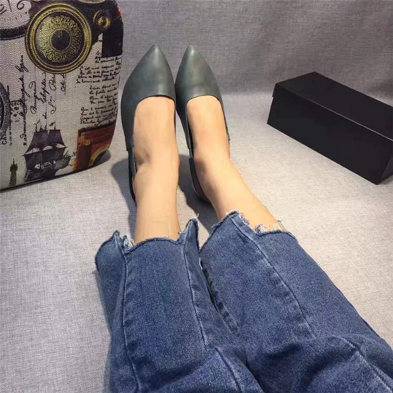 SexeMara/обувь ручной работы из натуральной кожи; женская однотонная повседневная обувь с острым носком; модная черная обувь на плоской подошве; обувь на каблуке