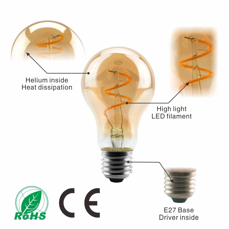 С регулируемой яркостью Ретро светодиодный спираль лампа накаливания светильник Светодиодная лампа 4 Вт 2200K 220 V-240 V C35 A60 T45 ST64 T185 T225 G80 G95 G125 Винтаж Эдисон светодиодный светильник