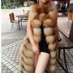 100 см Длина женщина натуральный Лисий Мех животных Вязаные Жилеты для женщин Натуральный мех пальто для Для женщин Пояса из натуральной