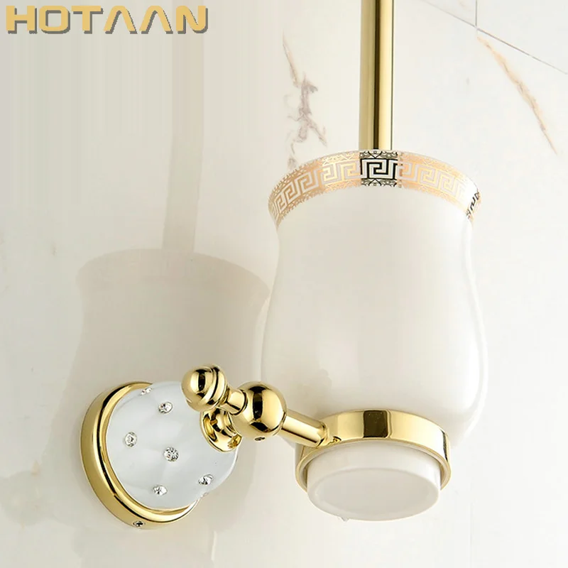 

Toilet brush holder With Ceramic Cup Gold Plated Wall mounted Household Products Bathroom Hardware Accessories sets