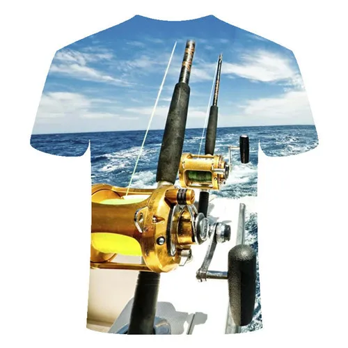 Летняя Новинка, Мужская футболка с 3D-принтом для рыбалки, мужские короткие топы с 0 воротником, повседневная мужская футболка для рыбалки, poissons