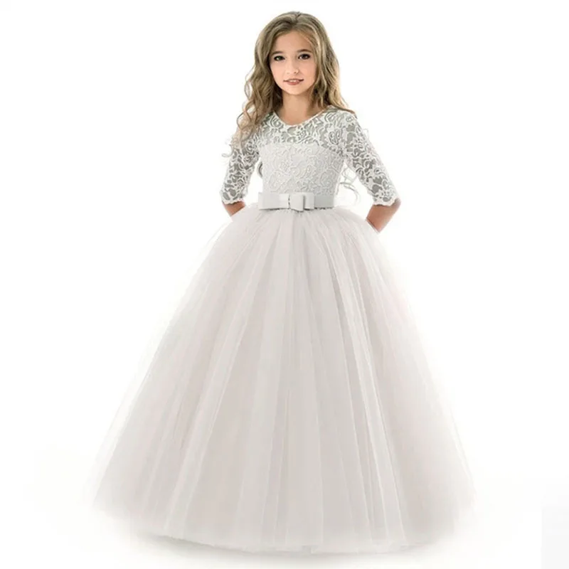 Длинное кружевное платье для девочек; одежда для детей; вечерние платья принцессы с цветочным рисунком; детское платье из тюля; платье для первого причастия; костюм-пачка для малышей