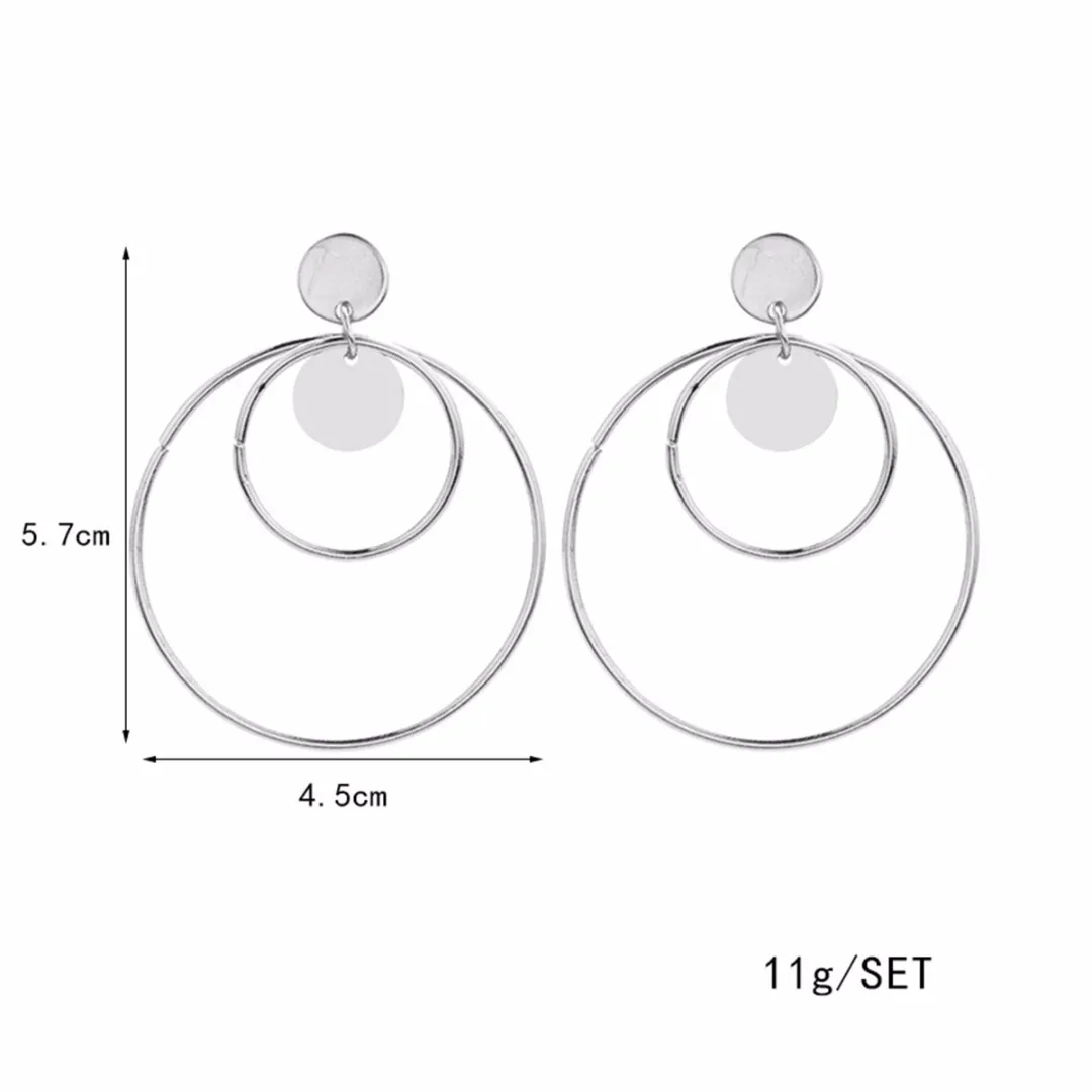 Shellhard Elegant Stylish Large Dangle Earrings Fashion Women Double Round Circle Drop Earrings Charms Geometrical Jewelry Gifts
