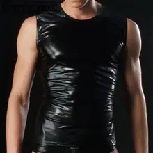 Мужская сексуальная майка из искусственной кожи, майка без рукавов, нижнее белье, майка, мужская рубашка, черный костюм для выступлений, модные однотонные Топы