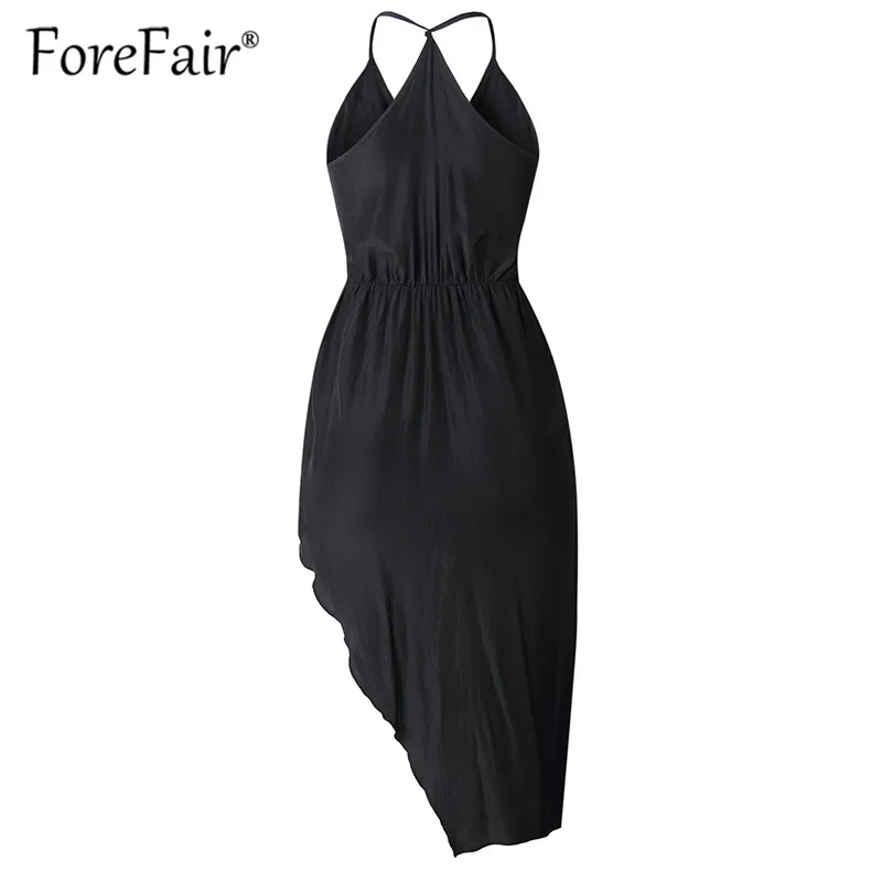 Forefair summer black strap sexy dress women 2019 sleeveless backless v neck patchwork lace split wrap party dress (3)