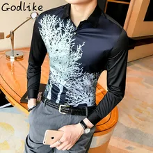 GODLIKE 2017 men’s business casual long-sleeved printed thin shirt large size men’s clothing/Men’s fashion cotton shirt M-5XL