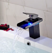 Luxury Color Changing LED Waterfall Bathroom Sink Basin Mixer Faucet Deck Mount Single Lever with Hot