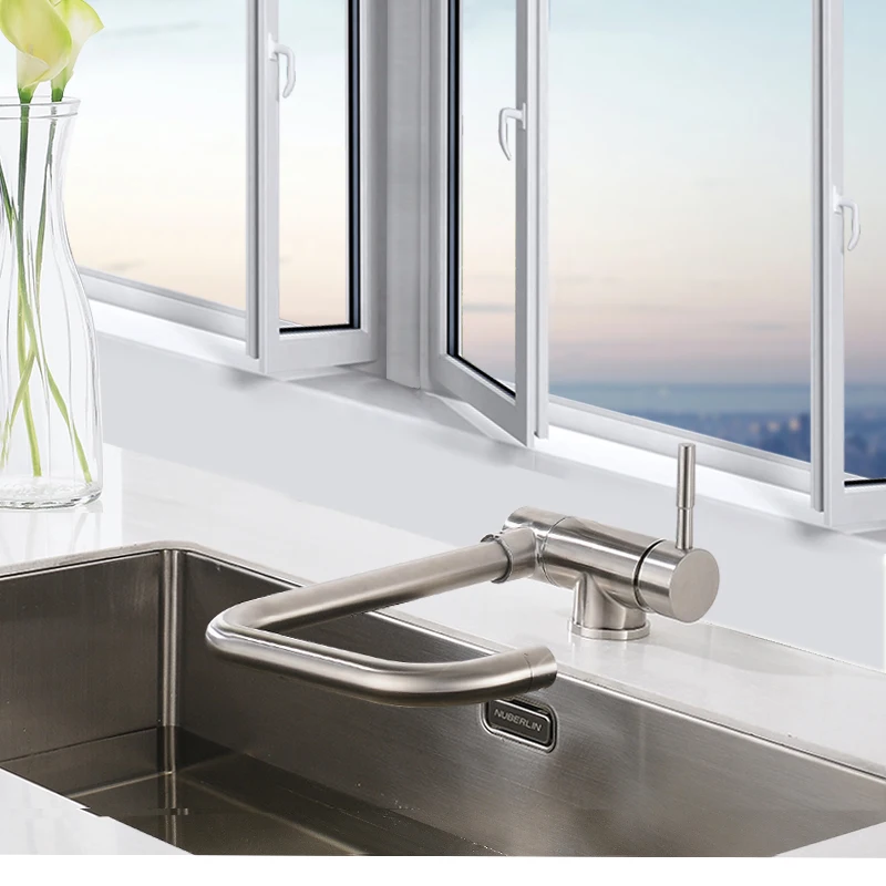  Fapully Brass Kitchen Faucet Foldable Single Handle Crane 360 Degree Rotate Mixer Sink Tap Mixer Ho - 4000011270780