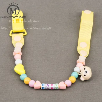 

MIYOCAR Personalised -Any name Hand made funny yellow and pink beads dummy clip dummy holder pacifier clips soother chain