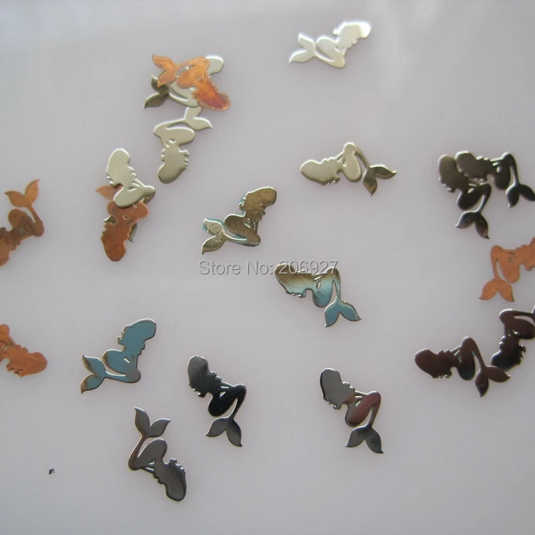 100 قطع MS210-1 ميرميد معدن الفضة لطيف ملصق مسمار الفن ملصق معدني مسمار فن الديكور غير لاصقة ملصقا