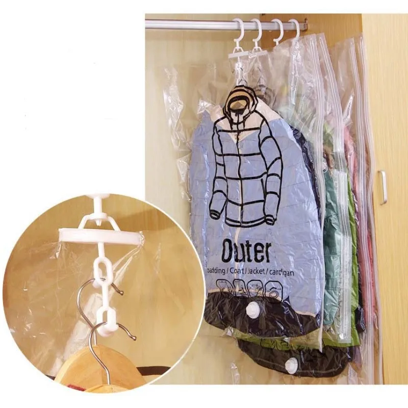 

1 vacuum compression bag to Save Space for Foldable Clothes can Hang hook storage Down jacket suit bags clothing dustproof cover
