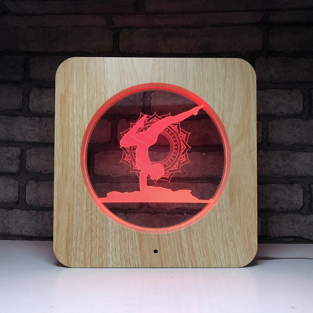 ✔ Творческий Деревянный Йога LED Night Light 7 Изменение Цвета Стол Свет Фигурки Мальчики Девочки Игру ★