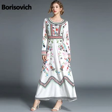 

Borisovich Women Elegant Long Maxi Dress New Arrival 2018 Autumn Fashion Bohemian Vintage Print Ladies Party Dresses M605