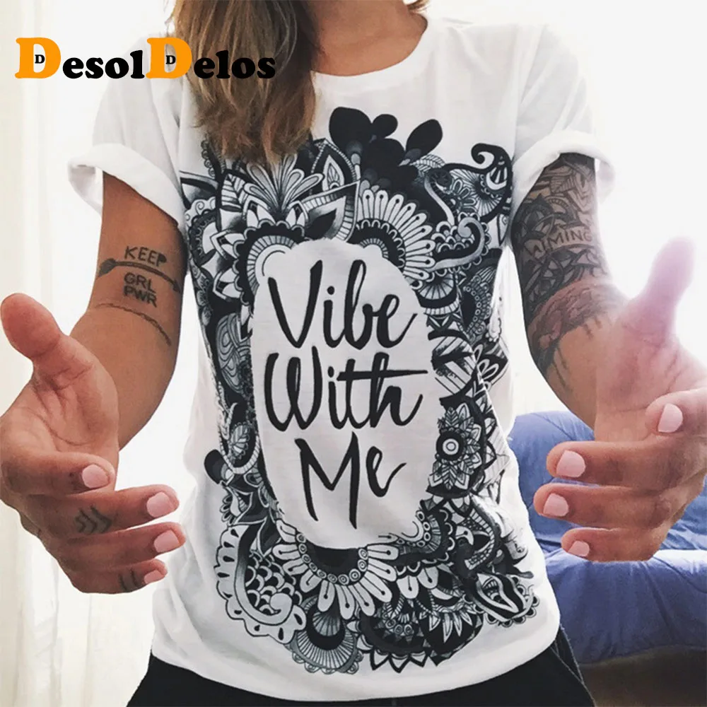 

2019 New Summer Vibe With Me Print Punk Rock Graphic Tees White Designer 3D T shirt Clothing Women European Fashion T-shirt