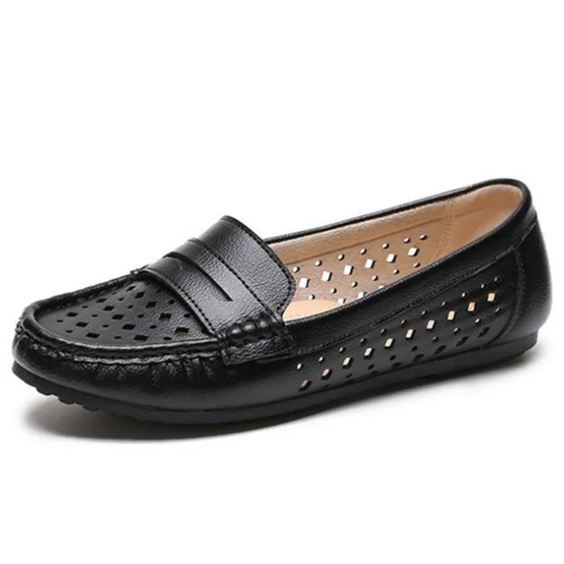 

YOUKENITI Shallow Loafers Hollow Leather Oxfords Zapatos De Mujer Shoes For Women Nurse Casual Slip-On Round Toe Women's Shoes
