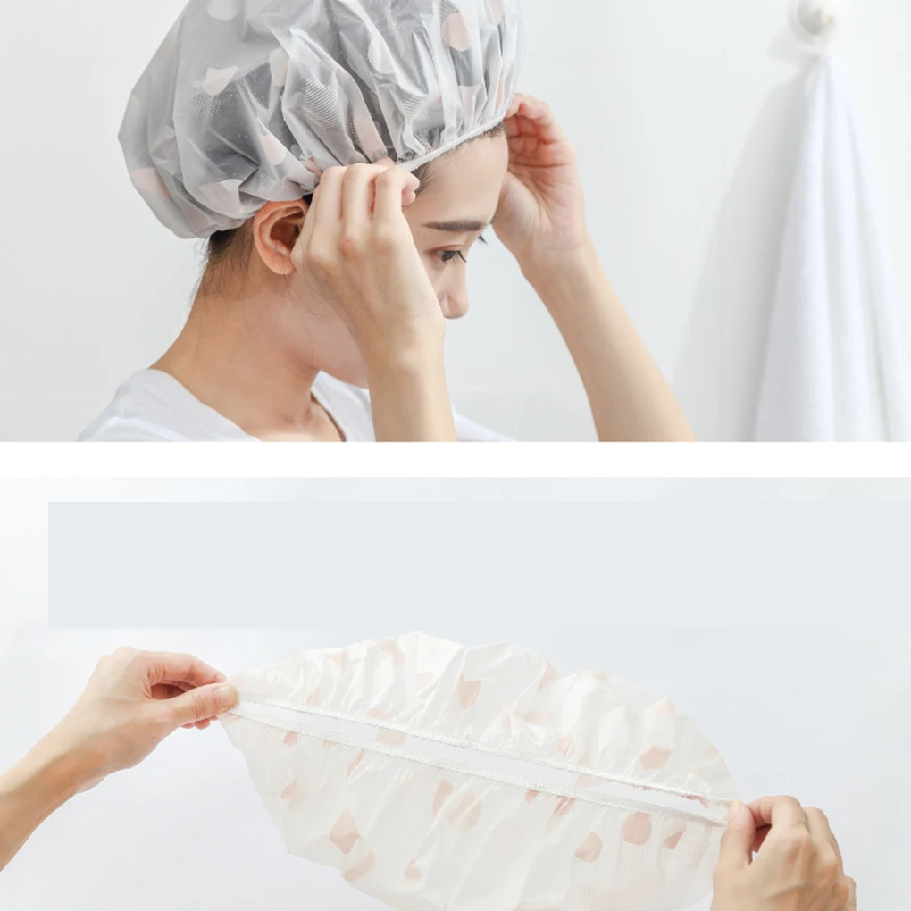 

Reusable Waterproof Bath Caps Water Drop Printed Hat EVA Plastic Elastic Band Hair Shower Random Color