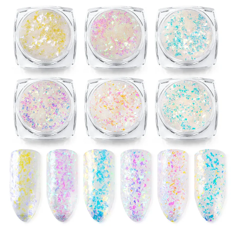 

6 Boxes Chameleon Flakes Nails Shinning Glitter Holographic Nails Power Sequins Powder Mirror Chrome Nail Glitter Dust