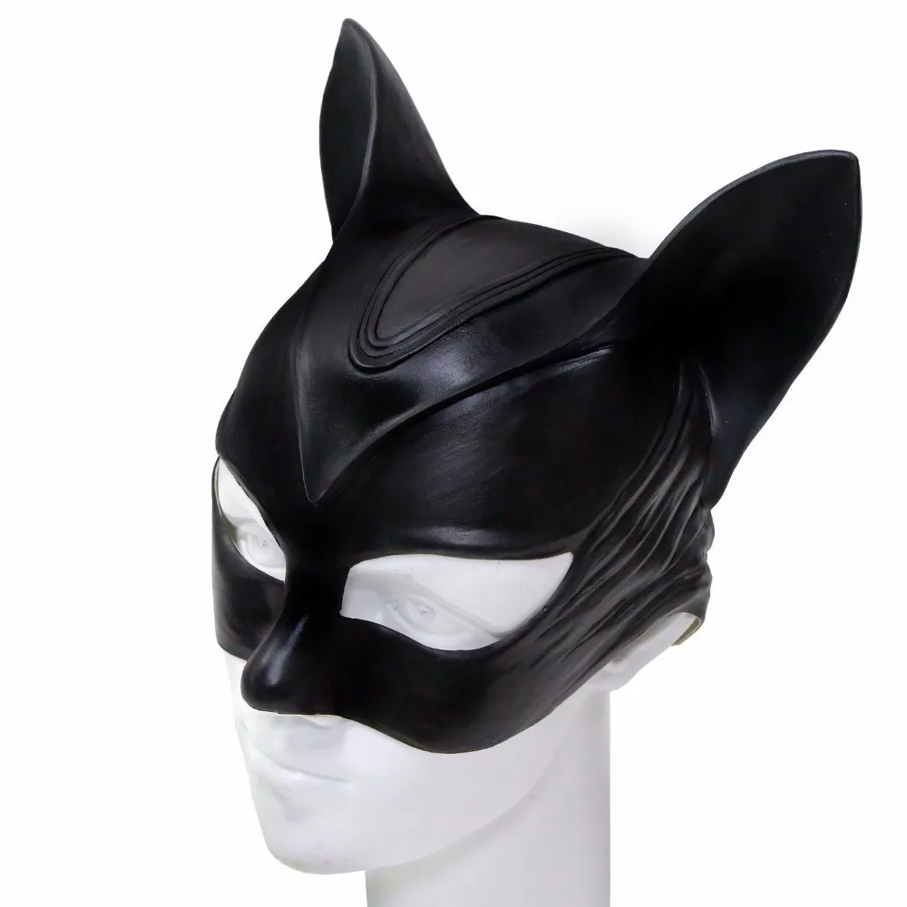 Черная кошка маска Косплэй опора для взрослых супергероя для мягкого латекса уход за кожей лица маска косплей девушки-кошки Половина маска половина латексная маска для косплея