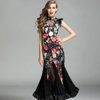 

black ballroom dance dress standard ballroom dress fox-trot dress fringe dance wear spanish flamenco viennese waltz dress