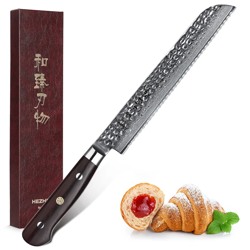 2019 HEZHEN 8 дюймовый нож для хлеба из дамасской стали кухонные зубчатые ножи новый