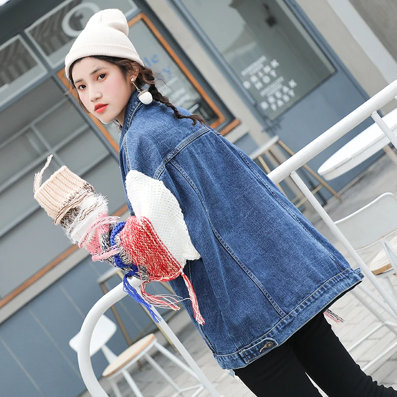 Blue Trous Base Pour Lâche Dark Femmes Blue Jeans Streetwear Manteau Automne Laine Manches Casual light De Femelle Manteaux Harajuku Bf Veste Denim Vintage qwnzB6xIT