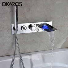 OKAROS Ванная комната Ванна светодиодный кран водопад из нержавеющей стали хромированные краны для воды смеситель с одной рукой насадка для душа