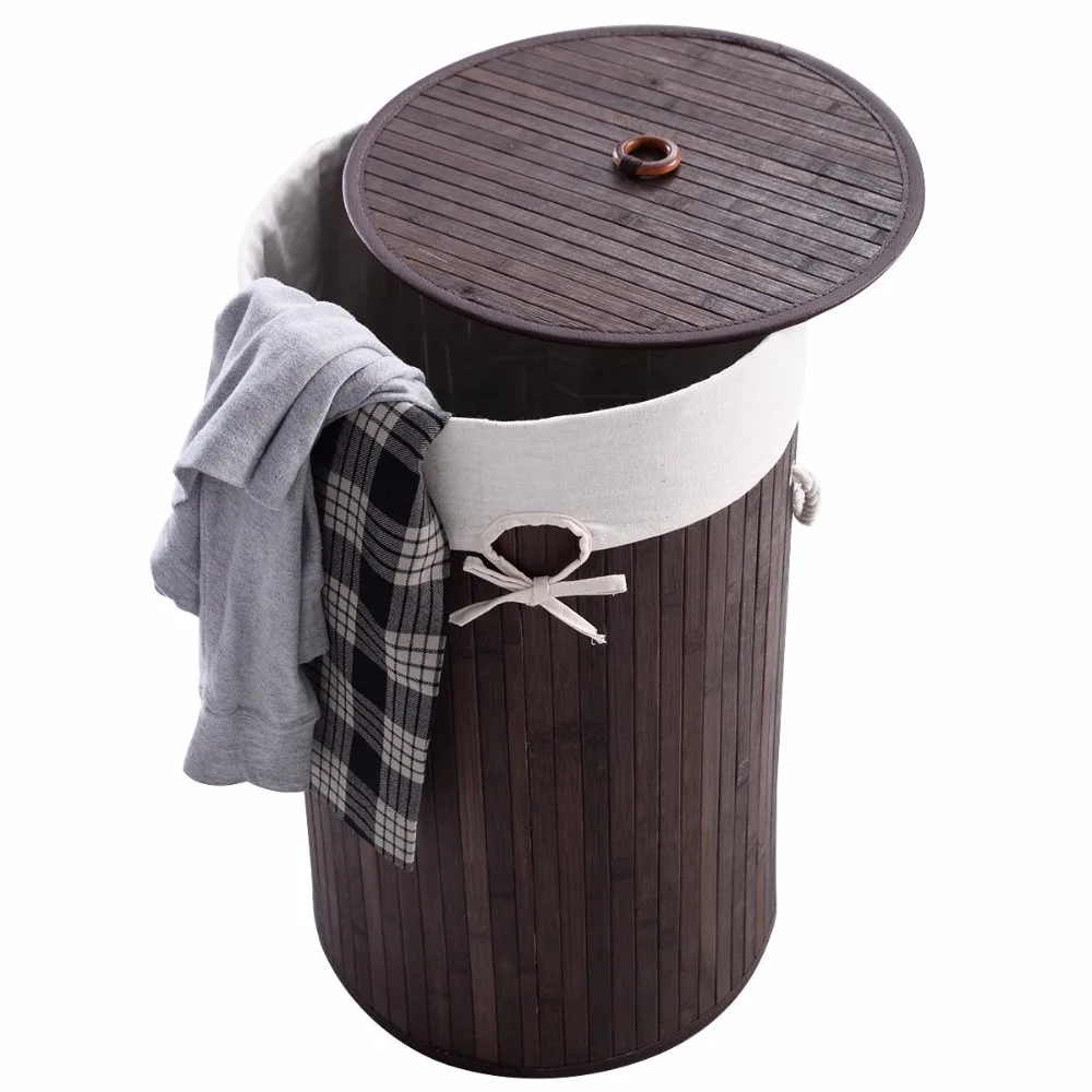 

Goplus Round Bamboo Hamper Large Laundry Basket for Dirty Washing Clothes Organizer Storage Bag with Lid Bamboo Baskets HW51484