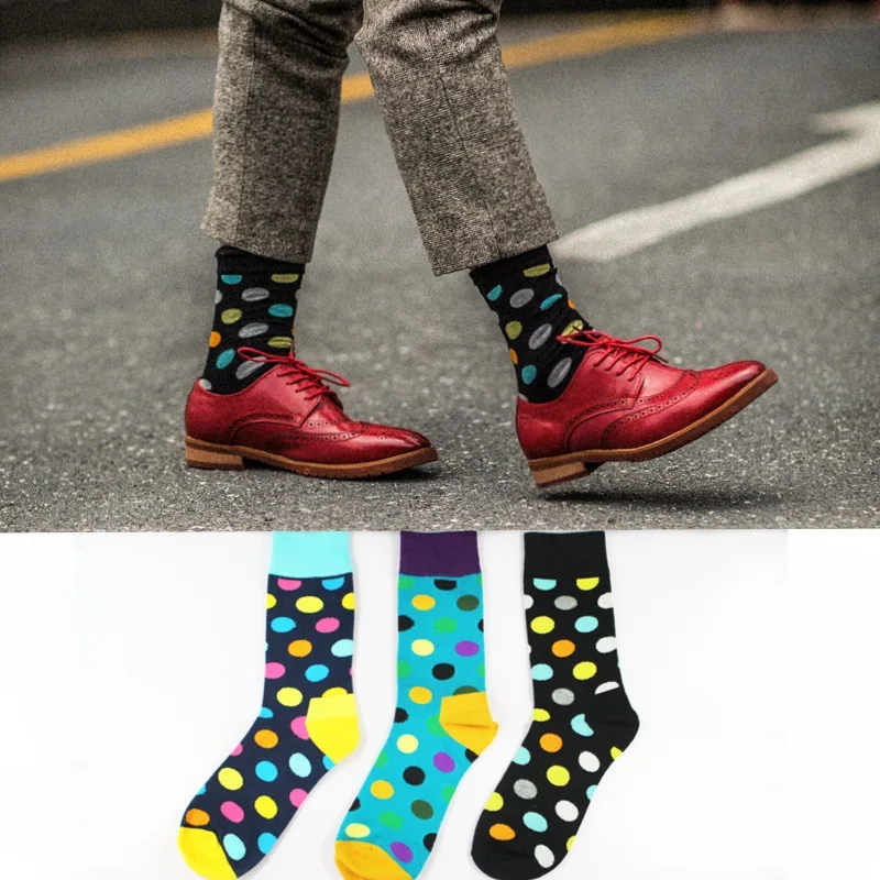 Fashion Socks Men Cotton Crew Polka Dot Print Skate Dress Brand Happy ...