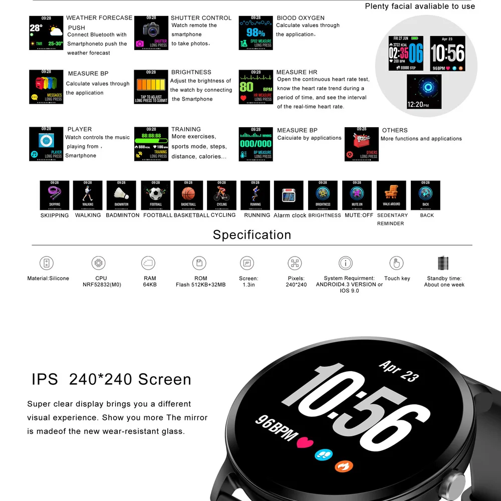 2 GT08 4 шт. V11 Смарт часы IP67 водонепроницаемый закаленное стекло активности Фитнес
