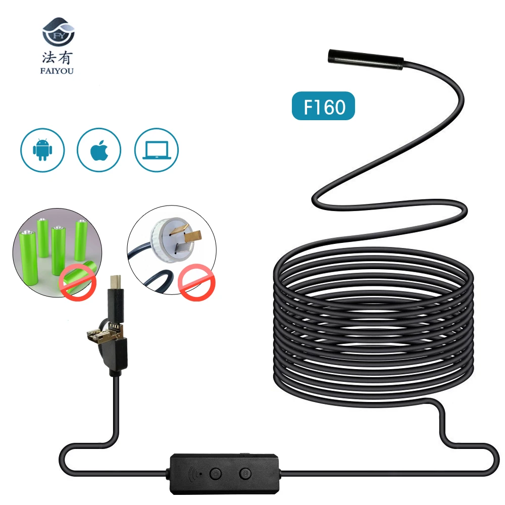 

Upgrated WIFI 8mm Diameter USB Endoscope Camera Lens Waterproof With 6 LED Bright Lights Suupport Android or IOS Phone PC