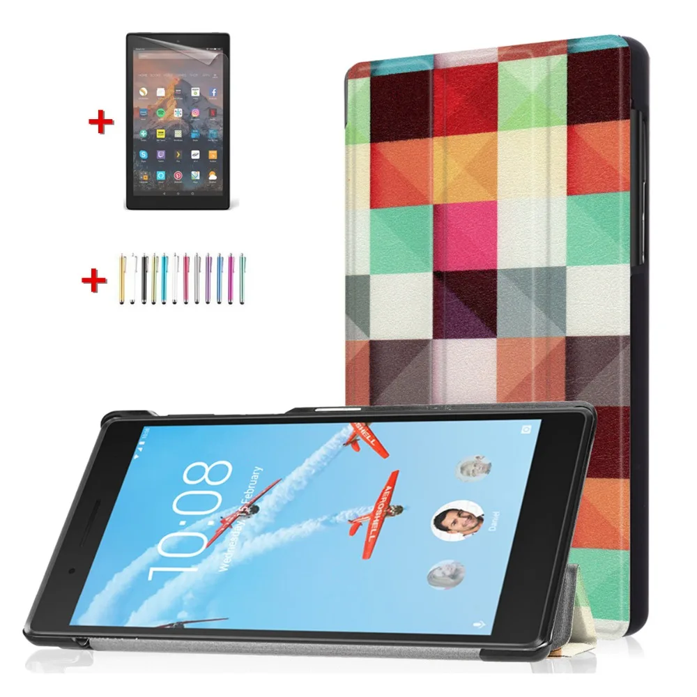 

Magnetic Case for Lenovo Tab 4 7 TB-7504F/7504N/7504X 7.0 inch Tablet , Stand PU Leather Funda Cover+Screen Film+Pen