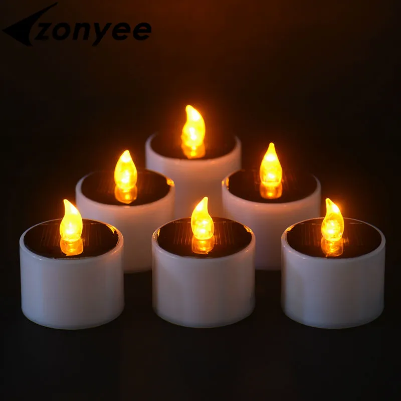 

Solar Power LED Light Candle Flameless Electronic Festival Wedding Propose Romantic Lamp Solar Energy Candle Yellow Flicker
