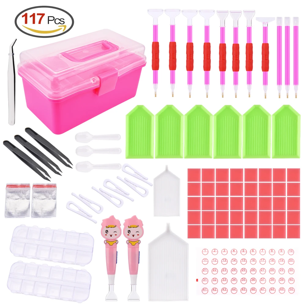 

Diamond Painting Pen Set 117pcs Daimond Painting Pencil Clay Sticker with 28 Grids Storage Box for 5d DIY Diamond Painting Tools