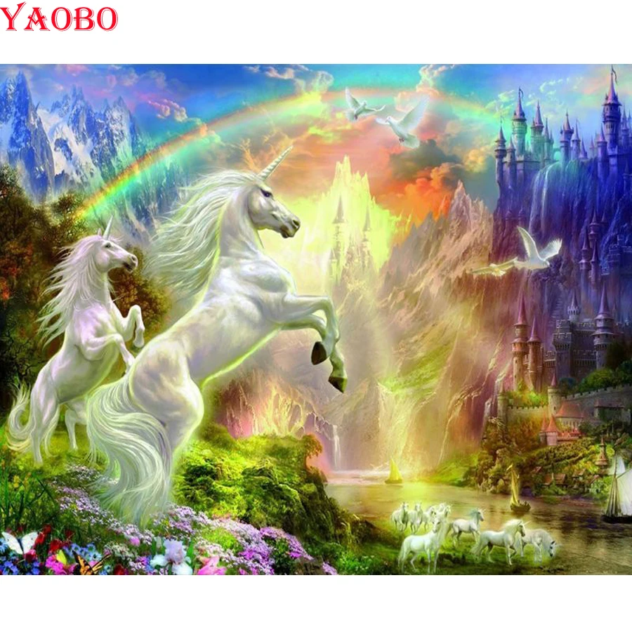 

Castle unicorn 5D DIY diamond painting Full square round drill Diamond mosaic diamond embroidery farm Art Pictures Home Living