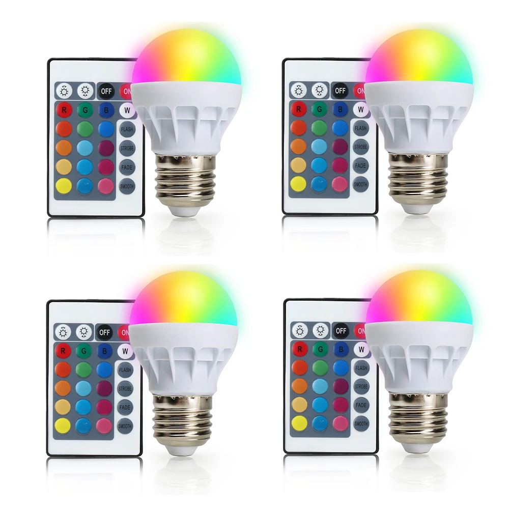 (4pcs/lot) RGB LED Lamp E27 3W LED Bulb RGB spotlight 85 265V Energy