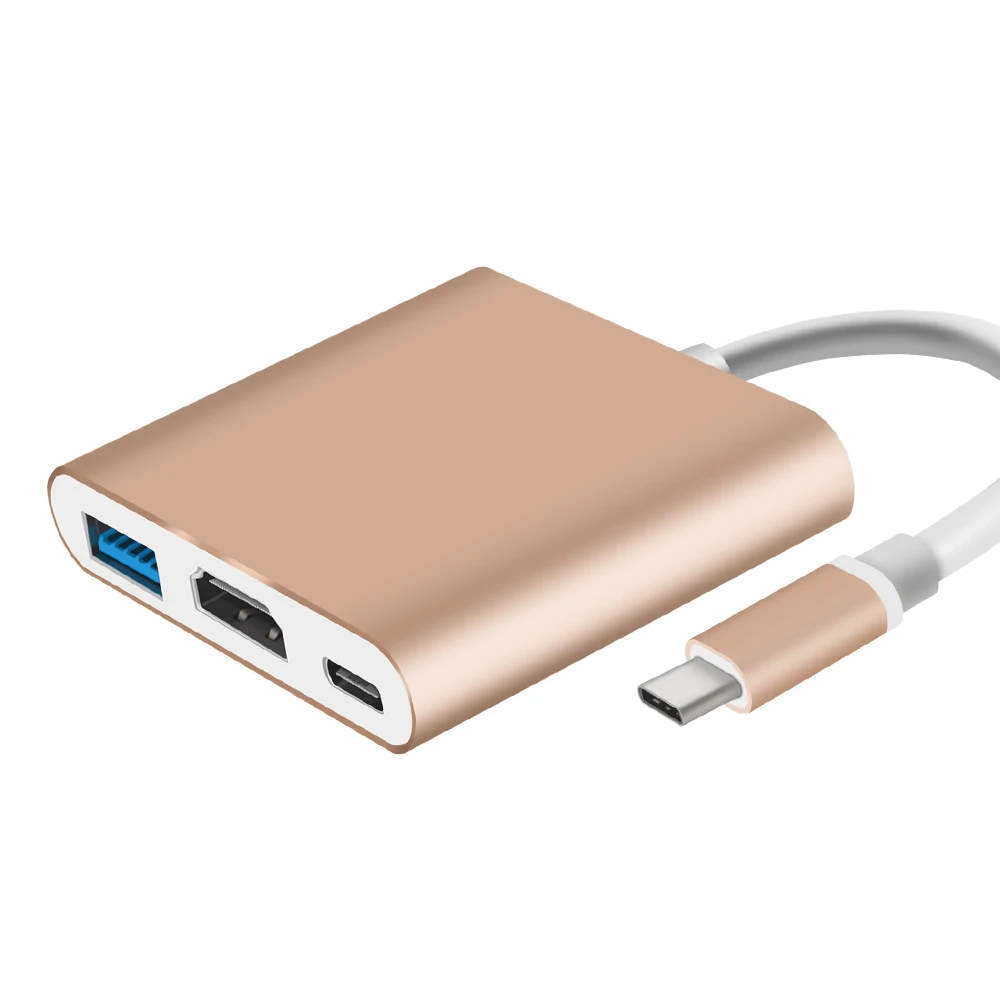 Тип C-HDMI адаптер 1080 P HD Thunderbolt 3 Тип C-HDMI type-C USB 3,0 Male-Female USB 3,1 адаптер для MacBook Pro Matebook - Цвет: 3 in 1 Gold