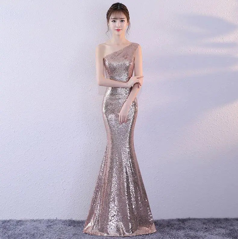 Vestido de festa longo para casamento новое Золотое Шампань Розовое Золото Блестки сексуальное платье подружки невесты с юбкой-годе дешево - Цвет: Rose gold