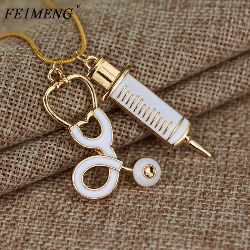

Doctor who Medical Stethoscope Syringe Necklace Snake Chain Needle Metal Pendant Necklaces For Women Nurses Fashion Jewelry