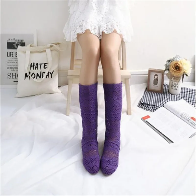 Femininas de Malha Botas de Malha de Fundo Botas de Renda Primavera e Outono Sapatos com Calçados Oca para Primavera e Outono Botas Plano Tubo Alto Baixo Femininas Respiráveis 2021 - 46 High Quality Calçados